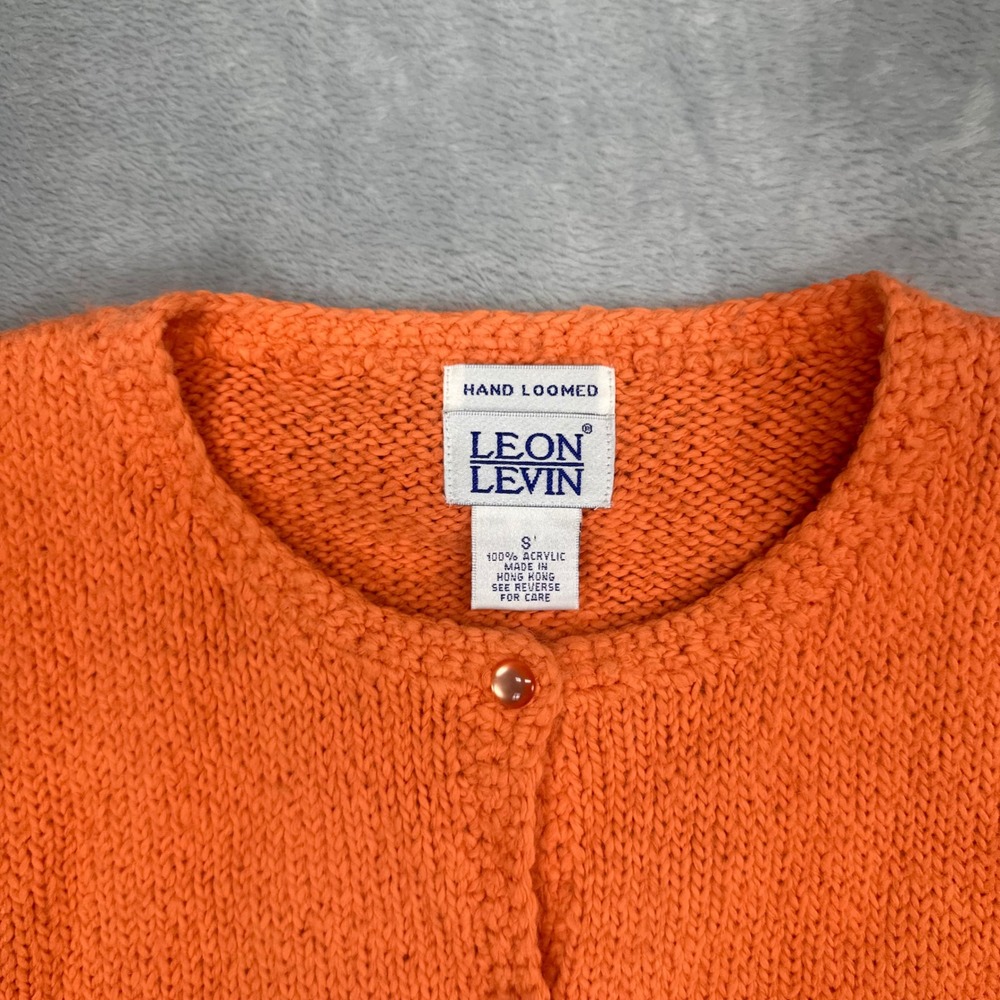 Leon Levin Orange Hand Loomed Button Front Cardigan Sweater Women Small Classic - Picture 2 of 7